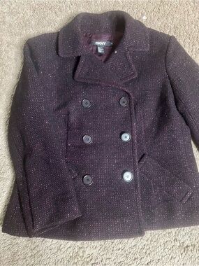 DKNY Women's Sparkle Double-Breasted Peacoat in Plum
